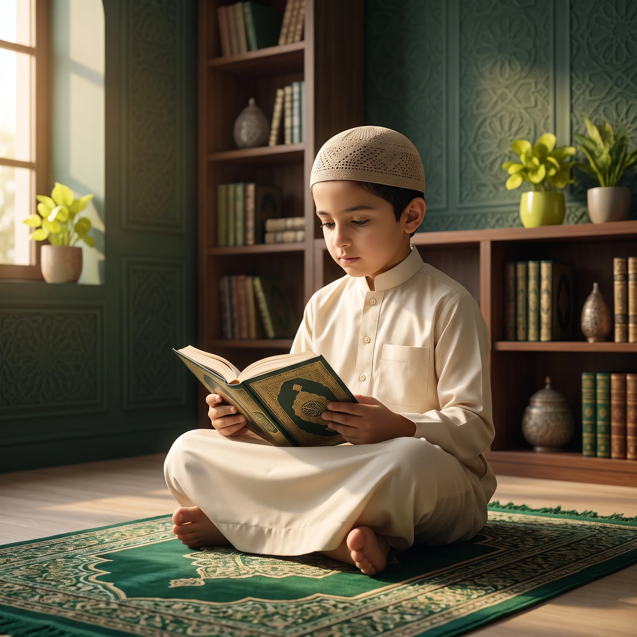 Boy reading Holy Quran for Online Quran Memorization