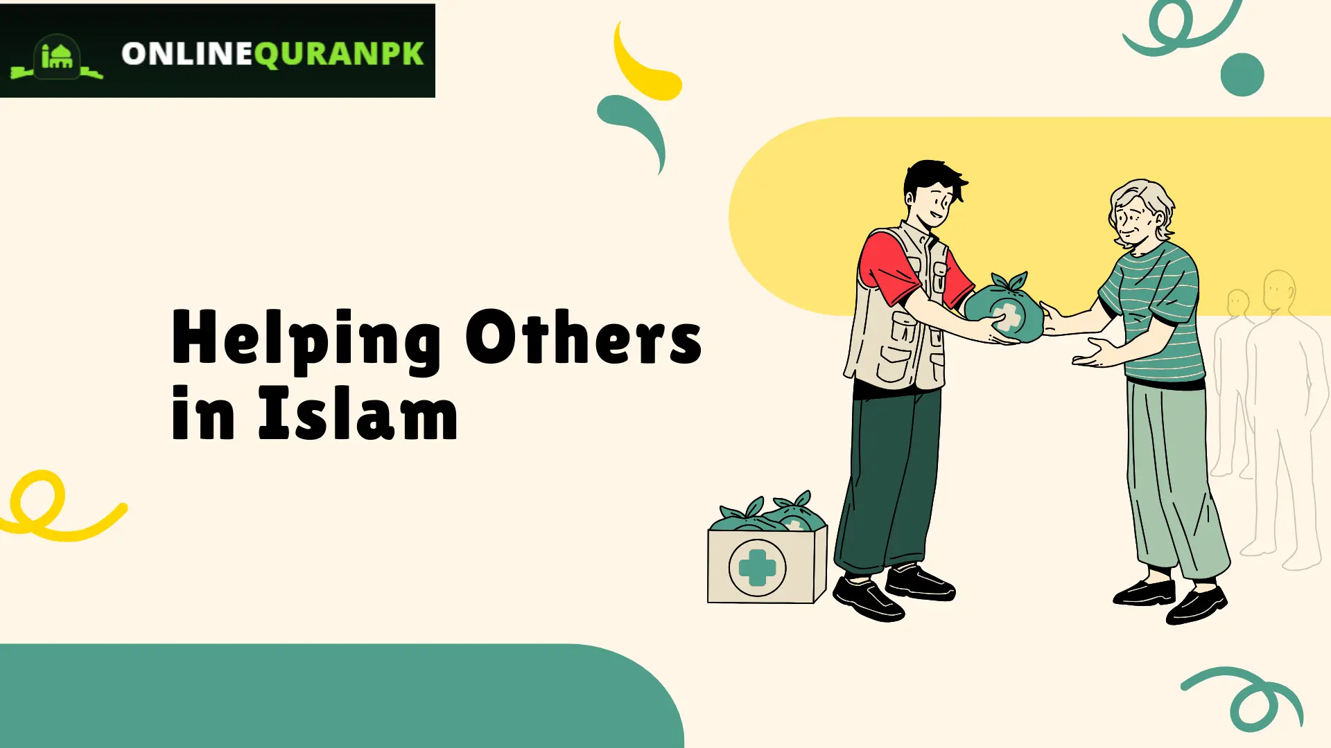 Helping Others in Islam - kindness and community support illustration