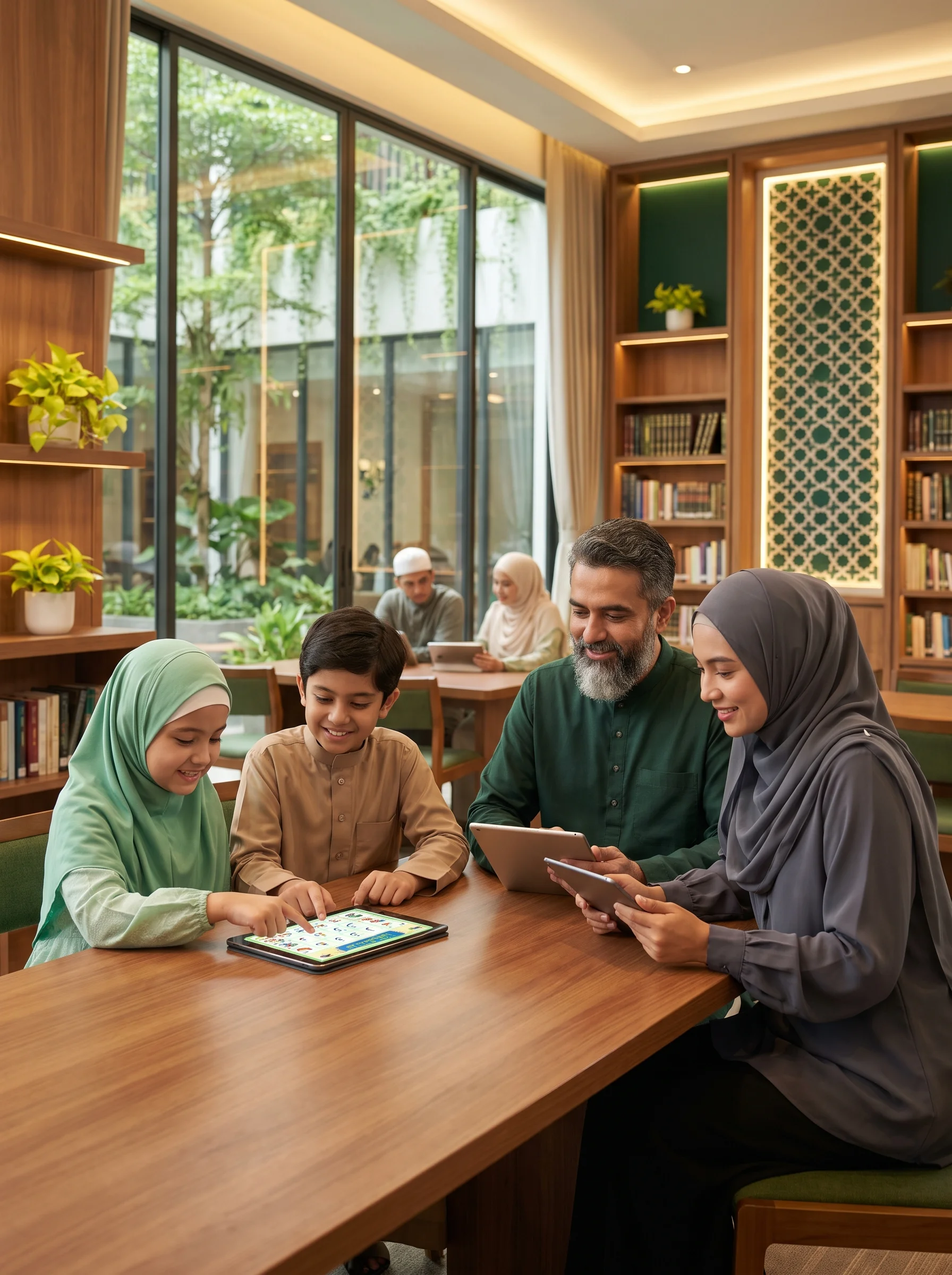 Muslim group learning on tablet