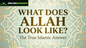 What Does Allah Look Like blog banner with Islamic geometric art and gold calligraphy design