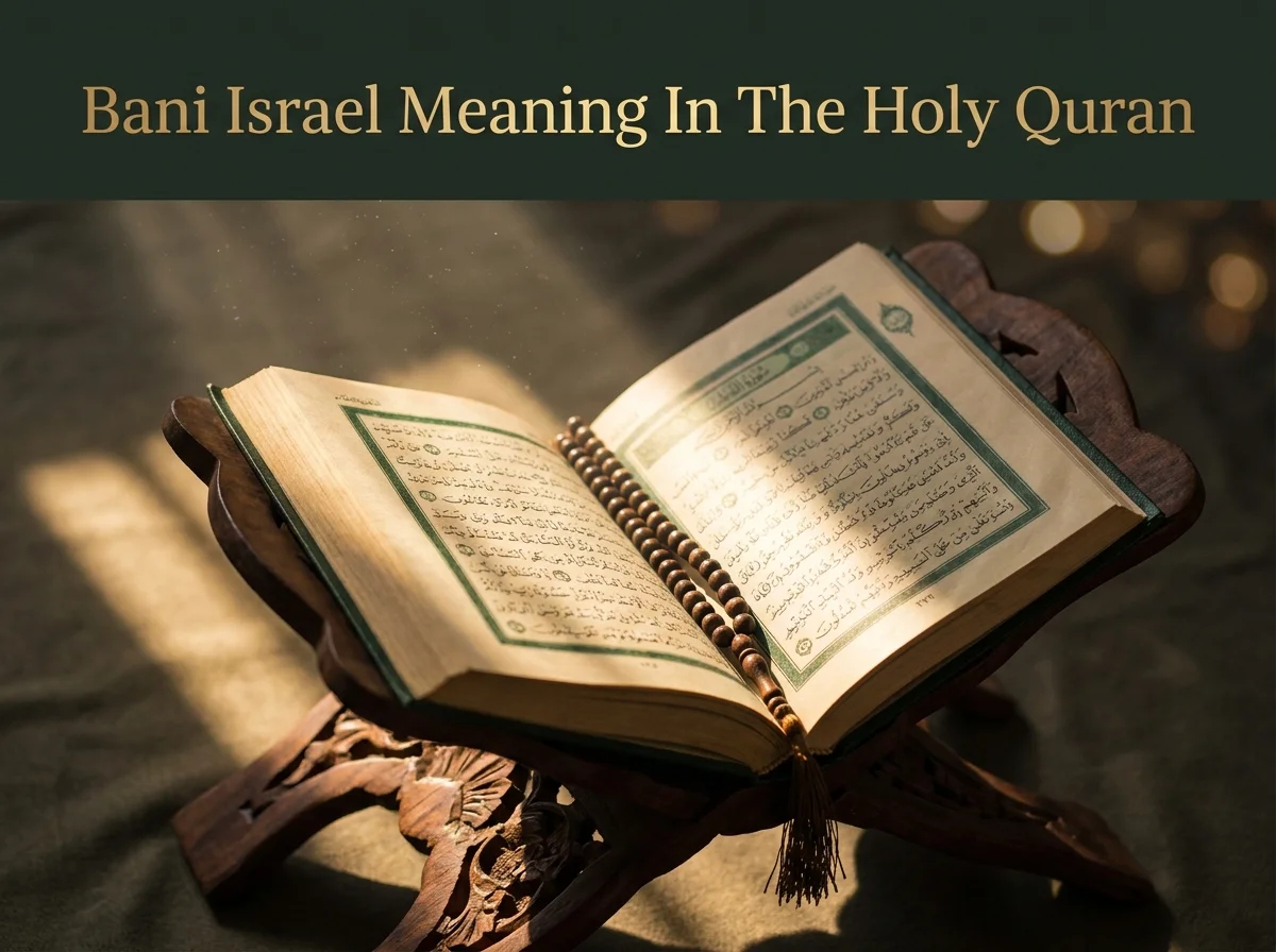 Bani Israel meaning in the Holy Quran blog title on an open Quran background