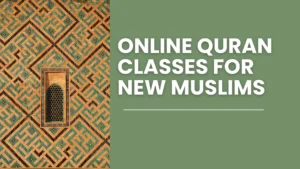 Online Quran classes for new Muslims beginner guide with laptop and open Quran